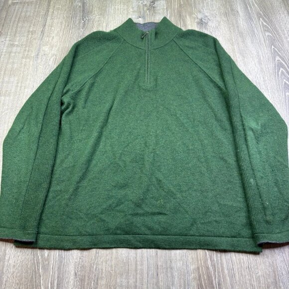 Kinross Men's Green Cashmere 1/4 Soft Knit Mock Neck Long Sleeve Sweater 2XL - Picture 2 of 10